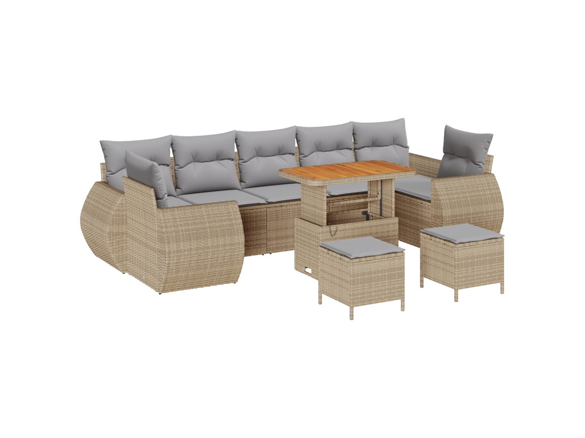 Conjunto 10 Conjunto De Sofá De Jardim Vidaxl Bege Vime Pe (90 X 55 X 71 Cm)