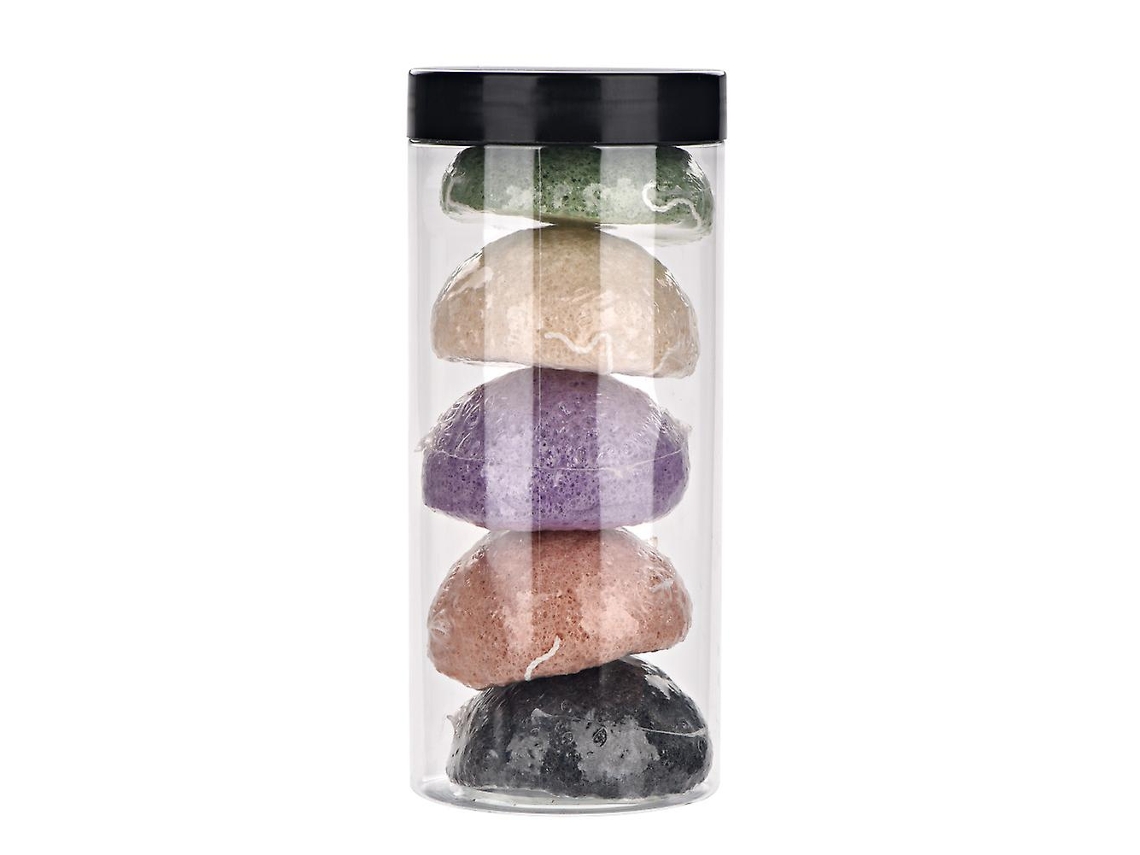 Esponja Konjac Redonda De 5 Cores Para Cuidados Faciais Naturais Que Limpam Suavemente O Rosto.