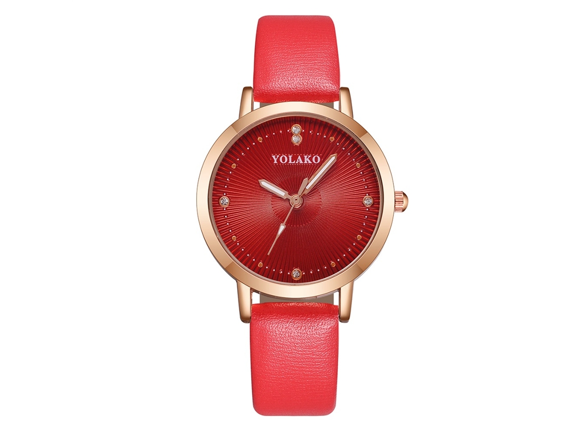 Relógio Feminino Casual Elegante de Pulso Analógico com Cinto Pu Vermelho