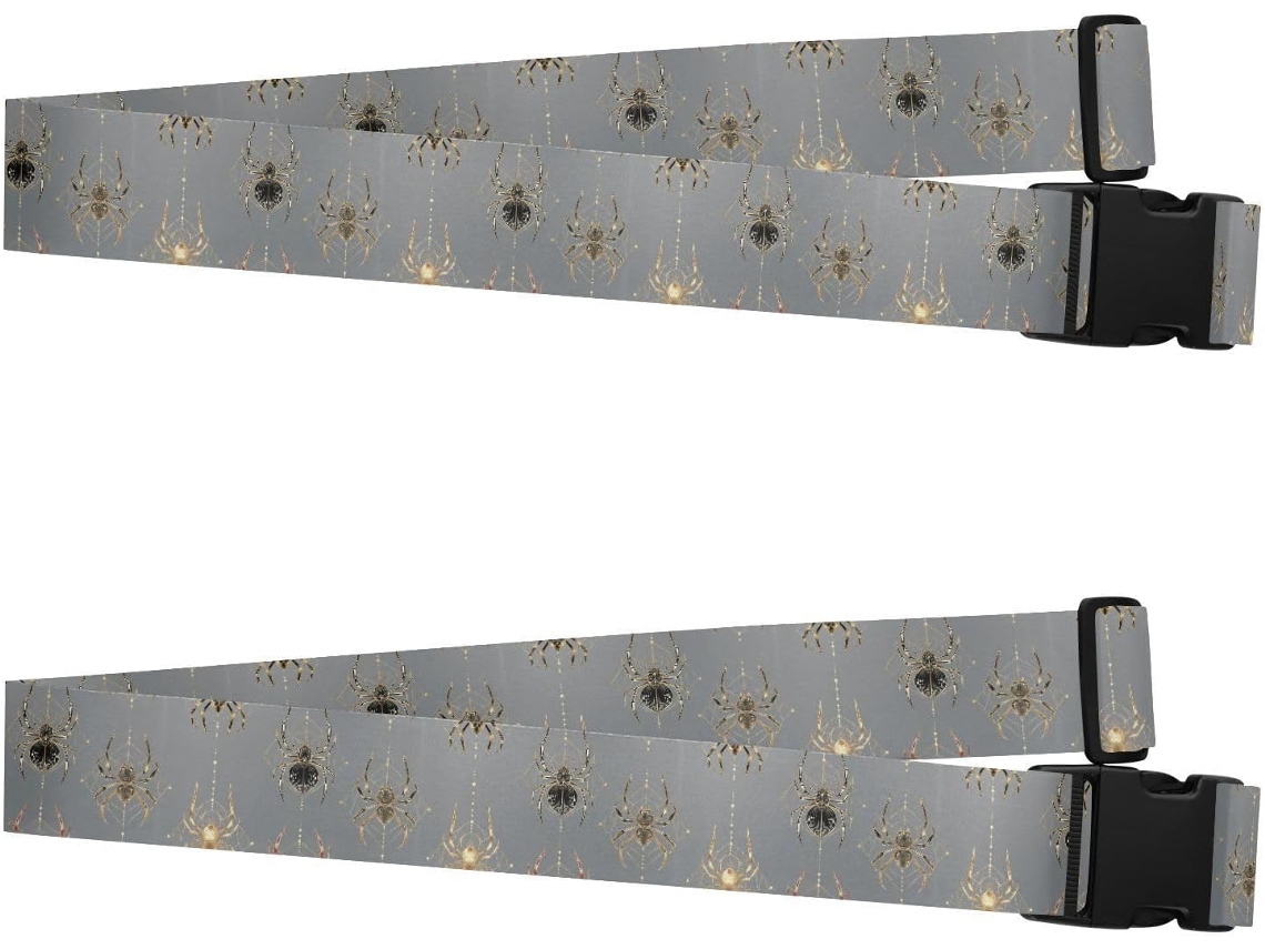 Conjunto De 2 Cintas Bagagem Luxo, Com Design De Aranha Luminosa, Douradas E Cinzas, Portáteis, Ajustáveis, Acessório