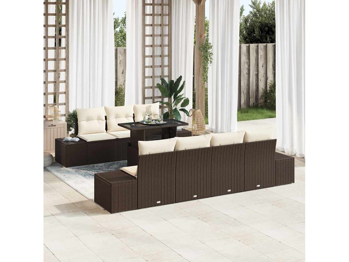 Vidaxl Conjunto De Sofás Com Almofada 8 Pcs Marrom E Creme Vime Pe