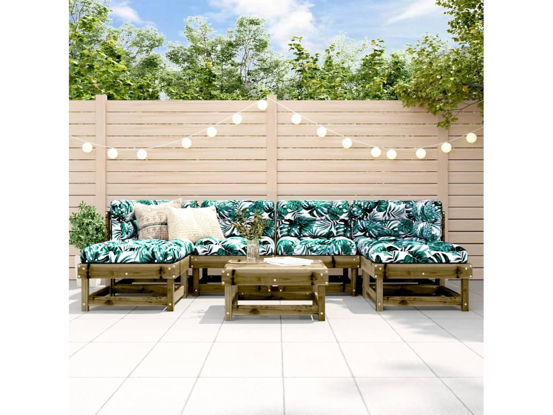 Vidaxl 7 Pcs Conjunto Lounge De Jardim Madeira De Pinho Impregnada