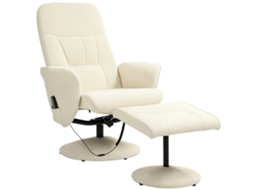 Poltrona de massagem com banquinho, 10 pontos de vibração, couro sintético, branco creme, Marca S/MARCA