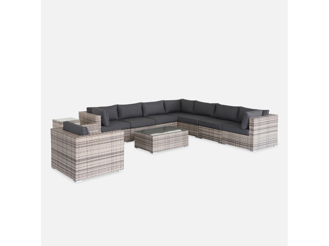 Conjunto De Jardim Em Resina Entrançada, 8 A 10 Lugares, Tons De Cinza E Cinza Manchado