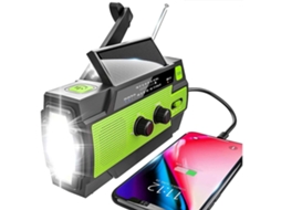 RÁDIO PORTÁTIL AM/FM, previsão do tempo, solar, manivela, bateria 5000mAh, USB AQUAFORGE