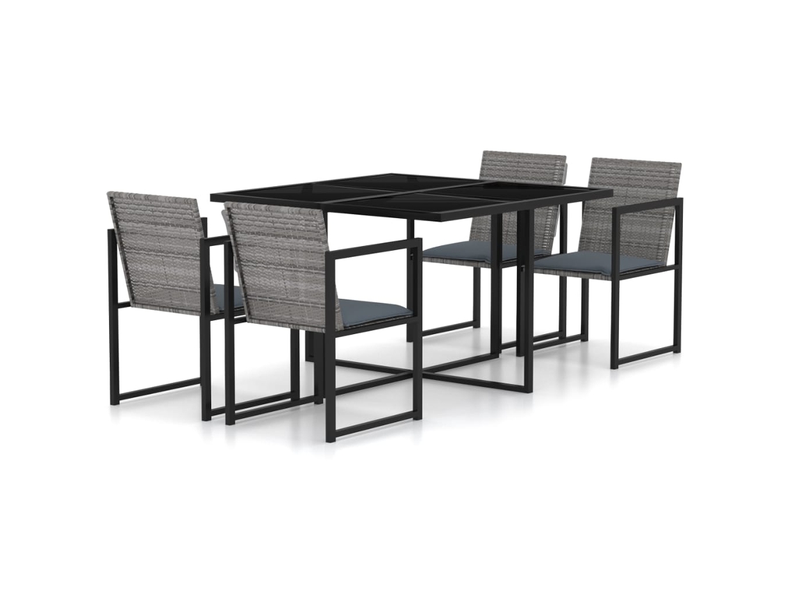 Vidaxl 5pcs Conjunto De Jantar P/ Exterior C/ Almofadões Vime Pe Cinza