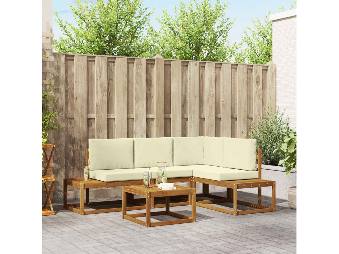 Vidaxl Conjunto De Sofás Para Exterior 5 Peça Natural E Creme