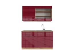 Cozinha Fame-Line, 140 cm sem bancada, vinho brilhante/carvalho dourado, Vicco