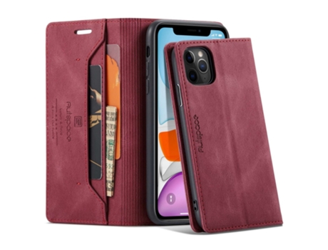 Capa Bloqueio Rfid Para Iphone 11 Pro Autspace Pele Sintética Vermelho
