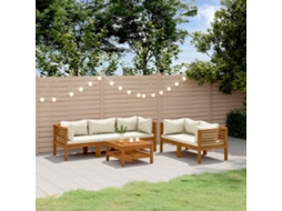 Vidaxl 6 Pcs Conjunto Lounge Jardim C/ Almofadões Creme Acácia Maciça