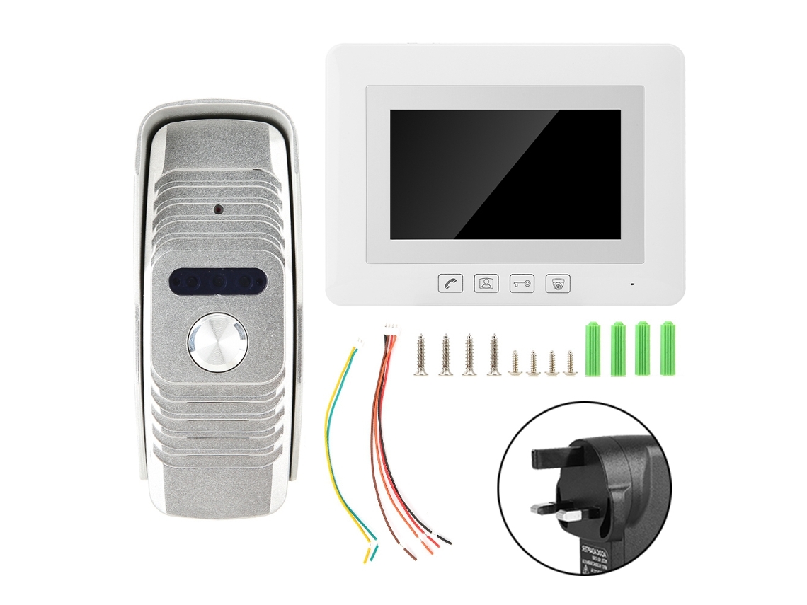 Campainha De Vídeo Com Fio Colorida De 7 Polegadas, Com Função De Visão Noturna, Suporta Monitoramento Externo.