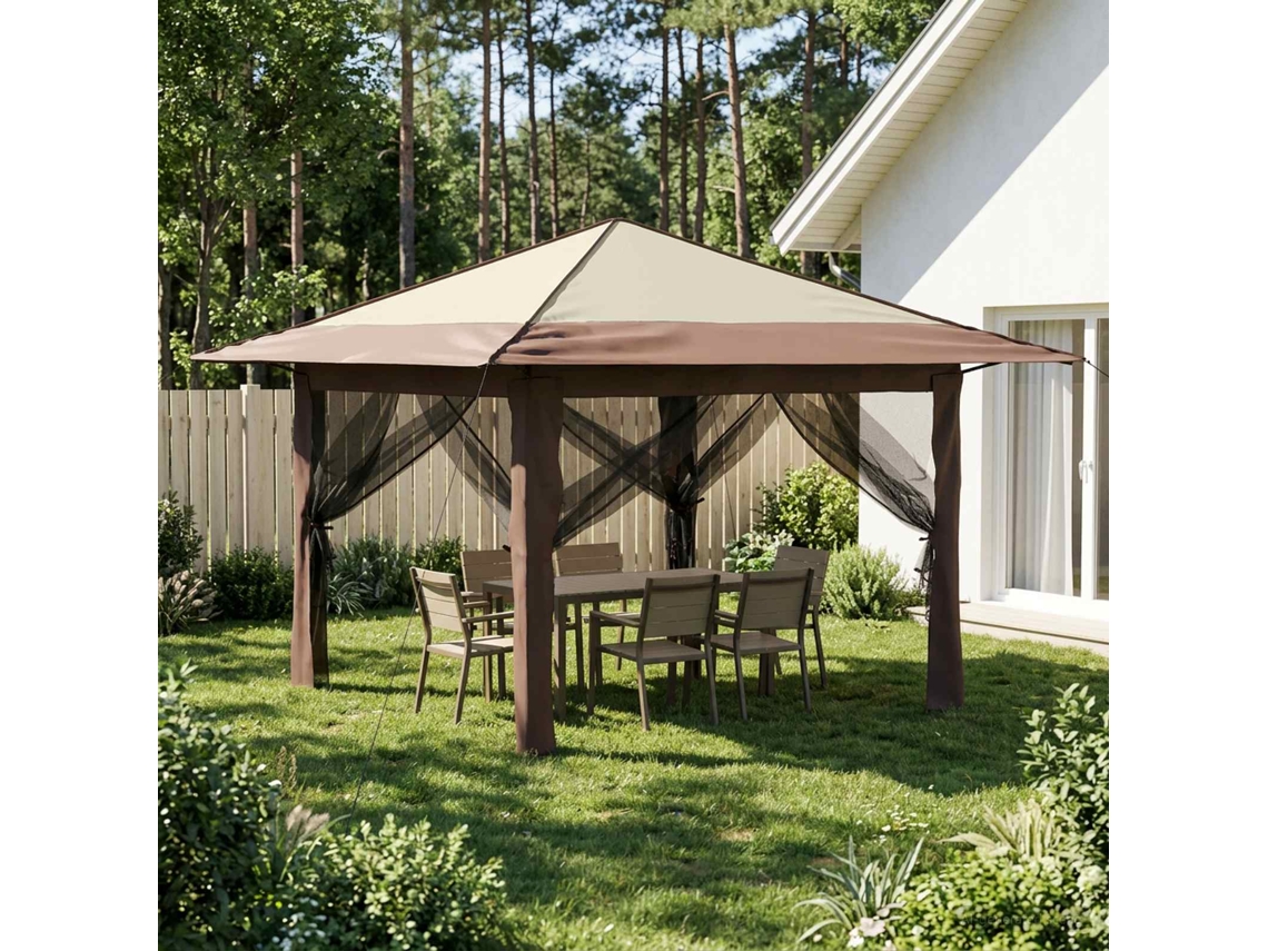Vidaxl Gazebo Com 4 Laterais Creme E Marrom