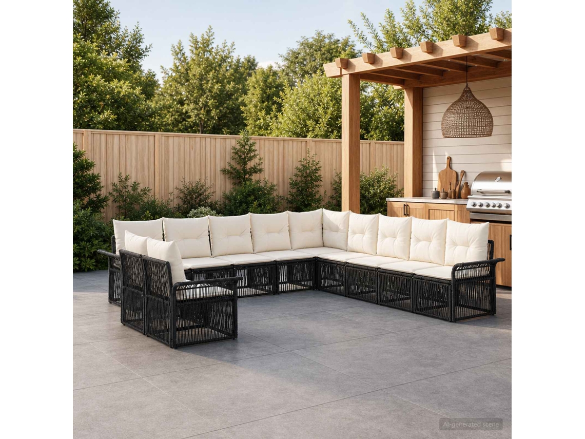 Vidaxl Conjunto De Sofá De Jardim 11 Unid. Preto Vime Pe