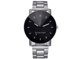 Reloj Casual De Cuero Acero Con Dial Grande Y Letras Simples Para Estudiantes (negro)