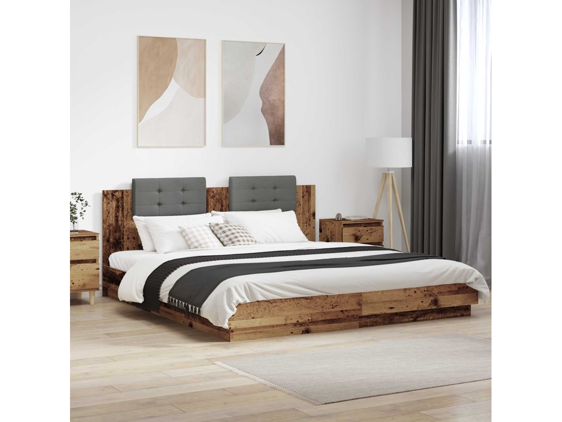 Vidaxl Estrutura De Cama Com Cabeceira Madeira Antiga 200 X 200 Cm
