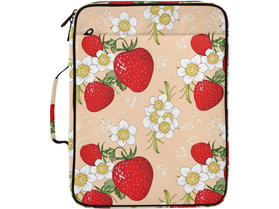 Pasta Sanfonada Expansível Com Estampa De Morango, Organizador De Arquivos Com 3 Argolas E 7 Bolsos Escola