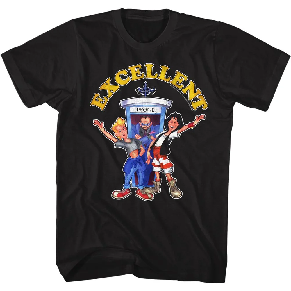 Rockinstone Bill And Ted Cartooncellent Black Adult T-shirt Size:s
