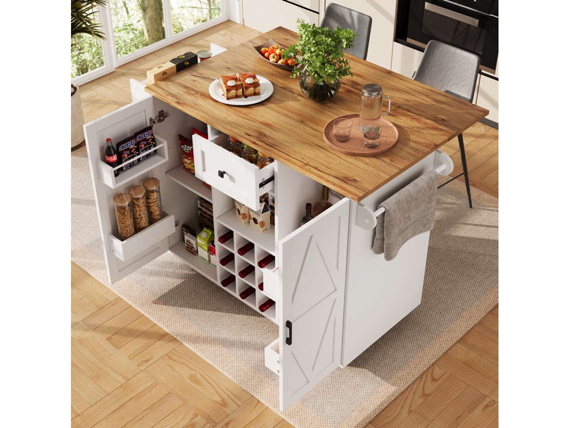 Ilha De Cozinha, Aparelho Com Espaço Para Sala De Jantar, Carrinho De Comida Com Compartimentos Para Coolers E Armários Zkaka