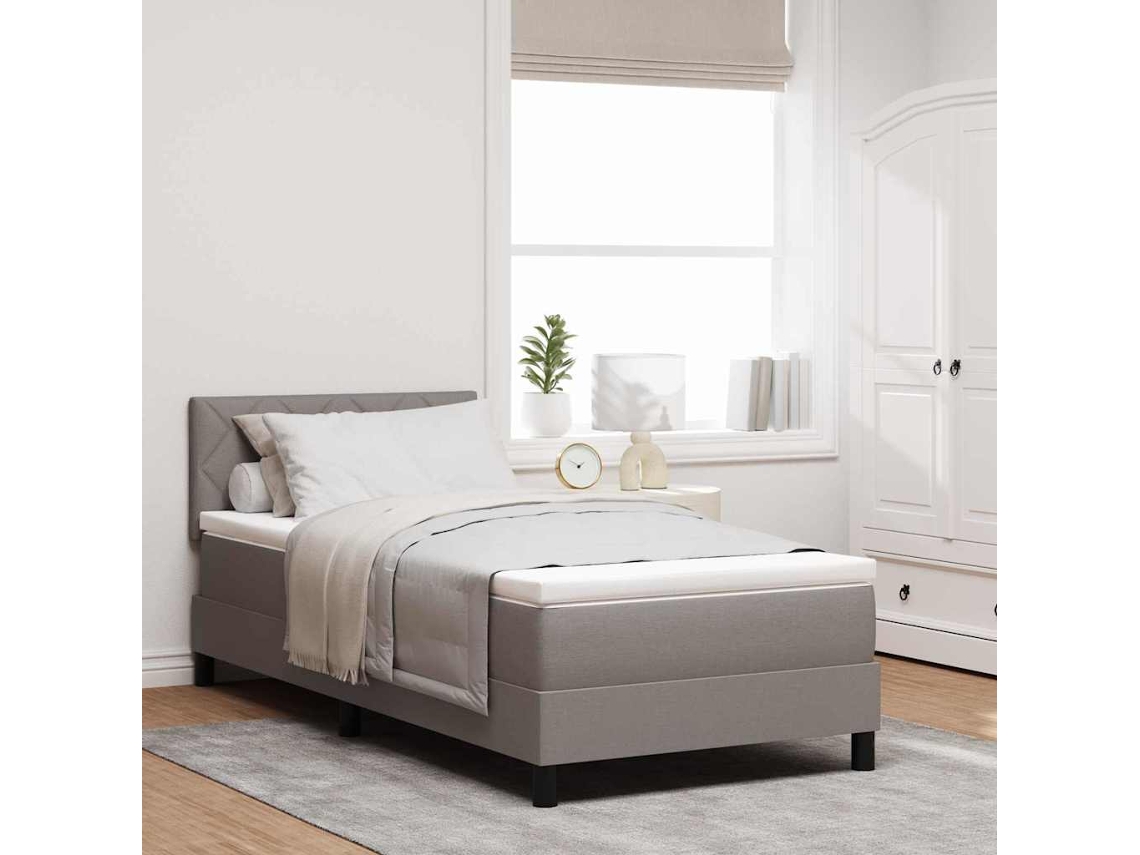 Vidaxl Cama Box Com Fitas Led Cinzento-acastanhado 90 X 190 Cm Tecido