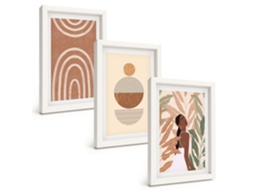 Composição De Quadros Padrões E Geometria De Plantas Estilosas Espelharte (3 Peças 20x30 Cm)