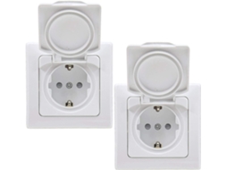 Tomadas Ip44 Com Tampa Articulada E Moldura 2 Tomadas De Embutir Com Contacto De Proteção, Para Áreas Húmidas E Exteriores, 230 V Branco Liptaptyn