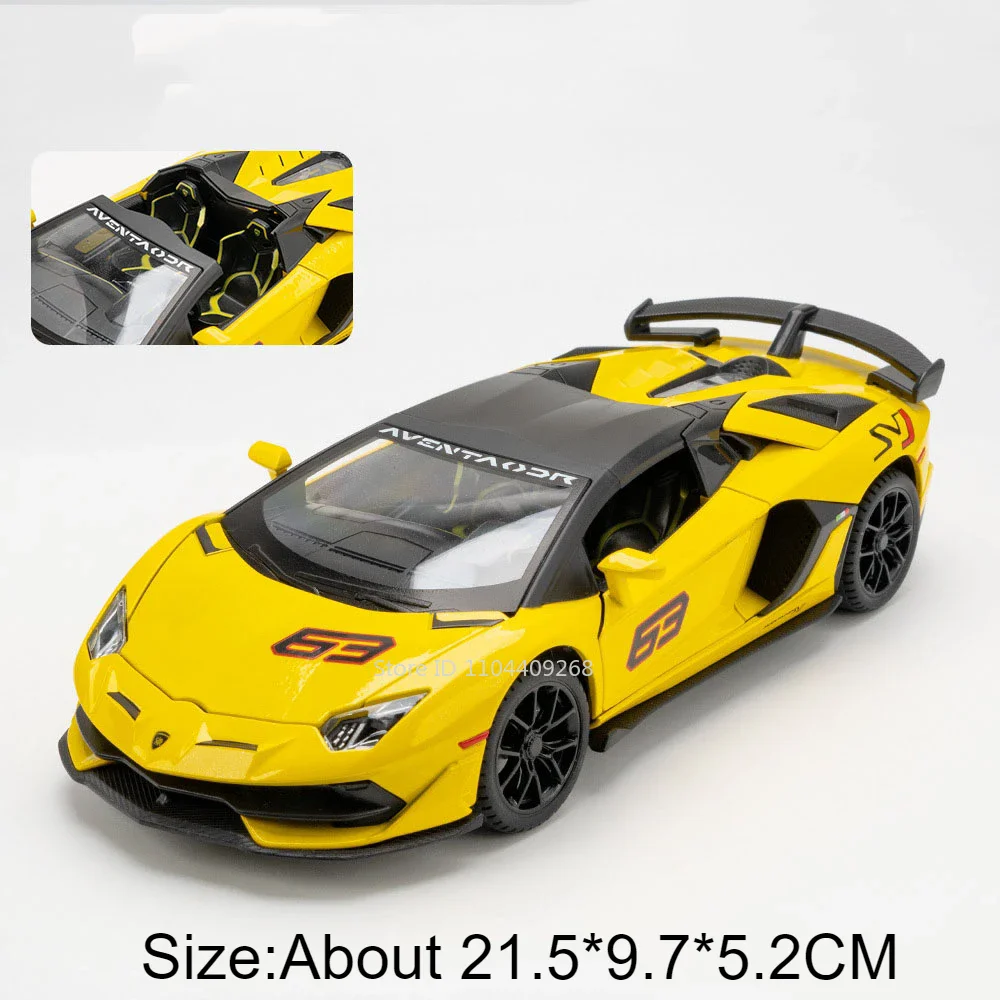 (svj63 Amarelo) 1:24 - Efeitos Sonoros E Luminosos - Carroceria Em Liga Metálica - Pneus De Borracha - Miniatura De Supercarro - Ornamento