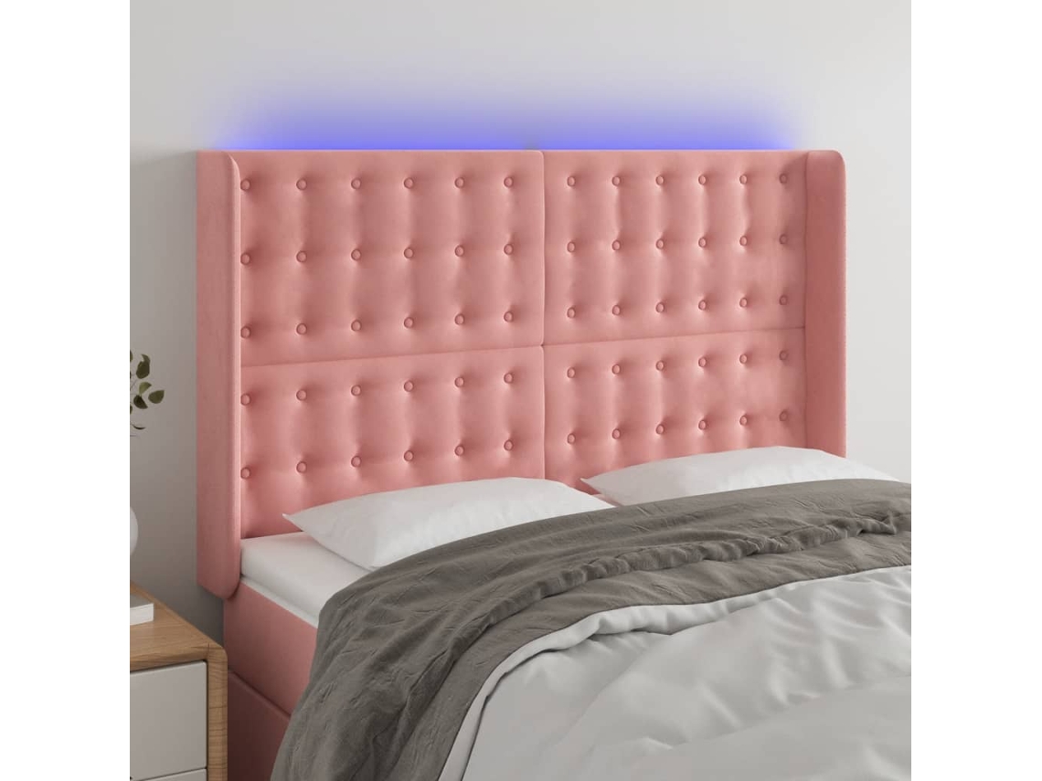 Cabeceira De Cama C/ Luzes Led Veludo 147x16x118/128 Cm Rosa Lovely Home