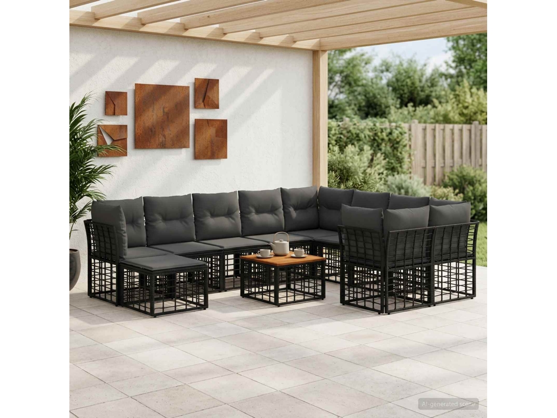 Vidaxl Conjunto De Sofás Para Exterior 11 Unid. Preto E Cinza Escuro