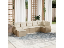 Vidaxl 7 Pcs Conjunto de Sofás P/ Jardim com Almofadões Vime Pe Bege