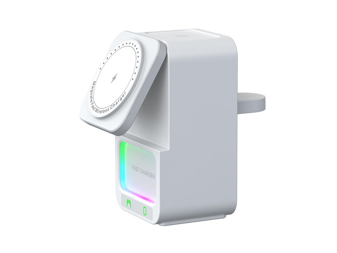 Caixa de som Bluetooth sem fio SFUSHOS com carregador sem fio magnético Fios, 5 em 1 para ouvir música e carregar ao mesmo tempo (branca)