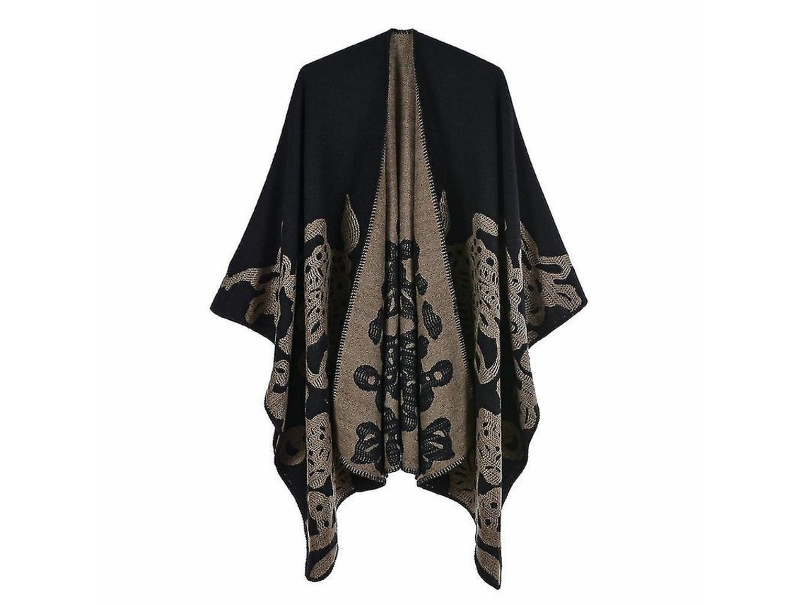 2026 poncho Cape para Mulher com Blocos de Cor, Aberto na Frente, Suave e Quente
