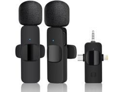 Microfones Condensadores De Gravação Com Redução De Ruído Profissional De Lapela Sem Fio Para Entrevista (preto)