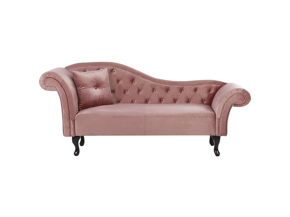 Chaise longue versão à esquerda BELIANI Lattes de Veludo Rosa 188x59x87