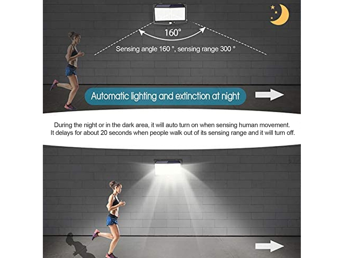 Rebe-luz De Parede Solar 468led Com Sensor De Movimento Pir Impermeável Exterior 3 Modos Para Jardim Pátio Cerca Paisagem