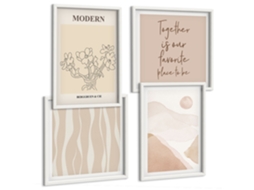 Conjunto De Pinturas Padrões Abstratos Em Estilo Boho Moldura Branca Imagens Para Um Quarto Infantil Espelharte (conjunto De 4 Imagens)