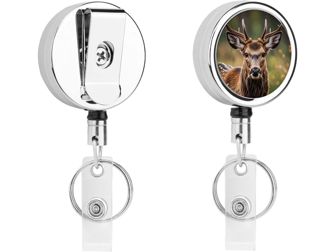 Porta Crachá Retrátil Enfermagem Com Estampa De Animais Selvagens Veado, Urso, Alce, Clipe E Argola Chaveiro