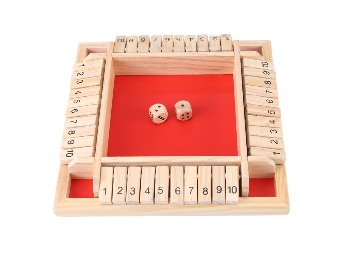 Jogo educativo tradicional de madeira com tabuleiro numérico e dados para beber, perfeito para toda a família.