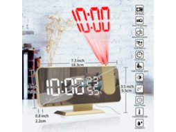 Agsivo Despertador Digital Projeção Led 7.4'' Rádio Fm Projetor Giratório Superfície Espelhada Temperatura Umidade Soneca Carregador Usb MDUG