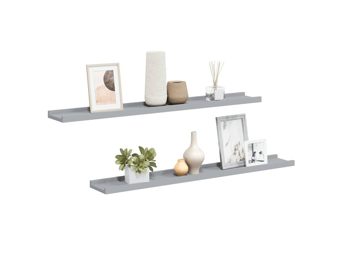 Unidade de Prateleiras com Rebordo 2 Pcs 80x9x3 Cm Mdf Cinzento MAISON EXCLUSIVE