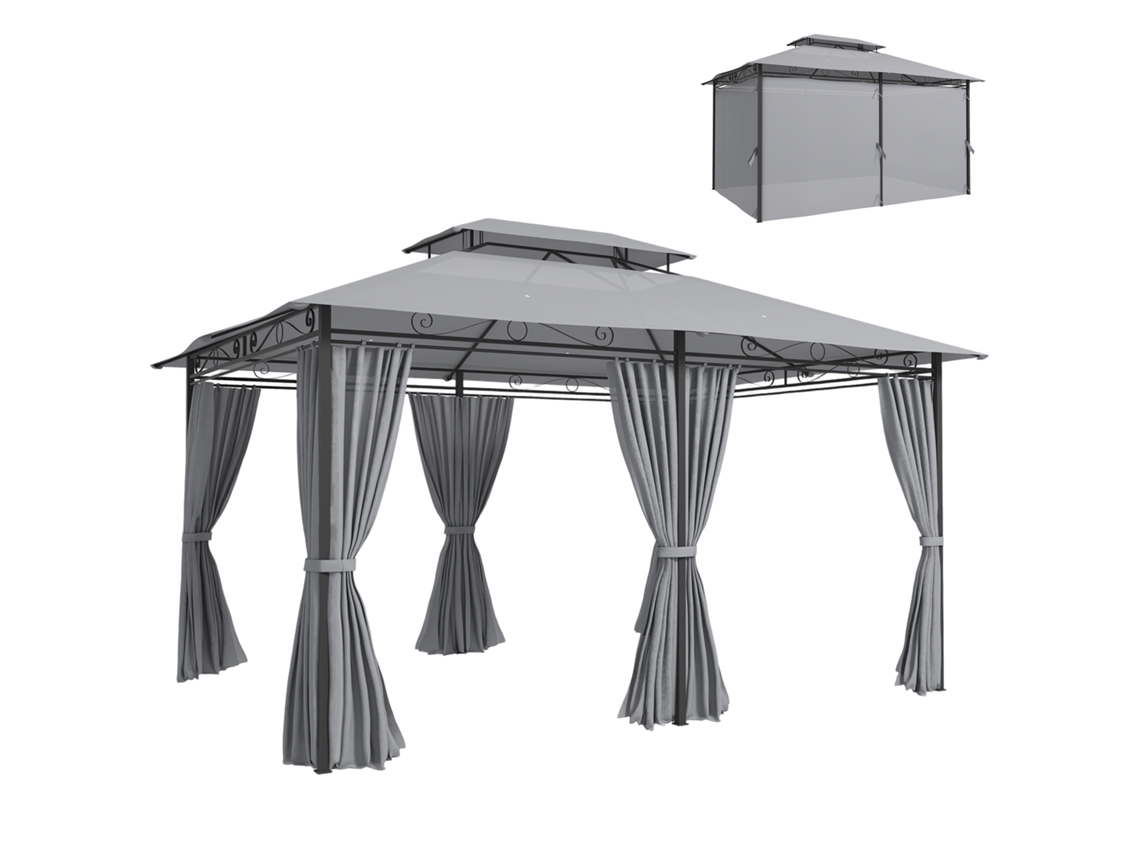 Pavilhão do Jardim. Gazebo Externo com Cortinas. Telhado Ventilado. Cinza Escuro Ge