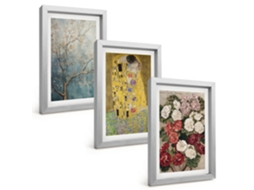 Um Conjunto De Imagens Decorativas Em Uma Molduraflores, Árvores, Pintura, Klimt Moldura Prateada Pinturas De Quarto Espelharte (3 Peças 20x30 Cm)