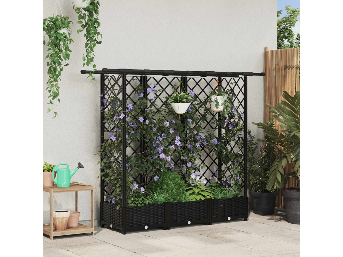 Vidaxl Cama Elevada Com Treliça E Telhado Preto 164 X 40 X 121 Cm Pp