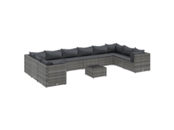 11 Pcs Conjunto Lounge de Jardim C/ Almofadões Vime Pe Cinzento MAISON EXCLUSIVE