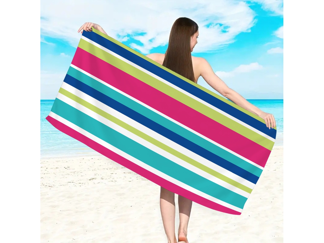 Yuysan Toalha De Praia Listrada Em Microfibra, Alta Absorção E Secagem Rápida, 150x75cm, Modelo St723, Cor Vermelho E Azul