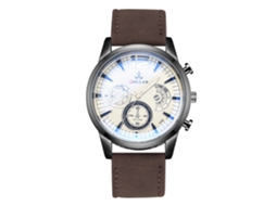 Relógio masculino de quartzo com pulseira de couro PU e mostrador marrom moderno com três mostradores.