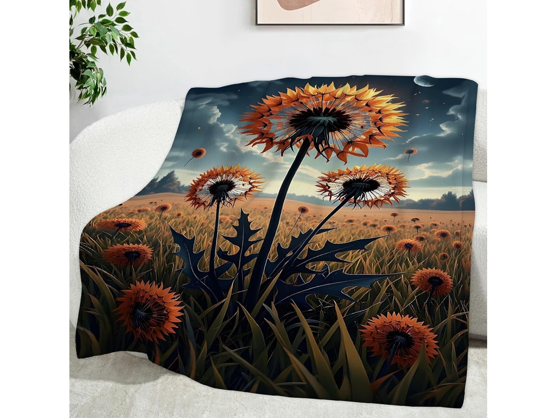 Manta com Estampa de Dente de leão para Plantas 130x150 Cm Multifuncional Macia Aconchegante em Flanela Ideal