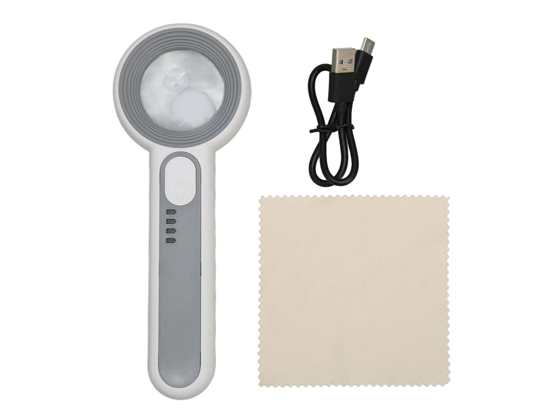 Lupa Manual 11x Recarregável Com Luz Led E Botão Táctil De 3 Níveis Para Trabalhos De Proximidade E Leitura De Livros.