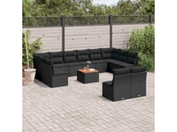 Vidaxl 13 Pcs Conjunto De Sofás De Jardim Com Almofadões Vime Pe Preto