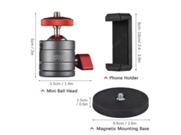 Andoer Cabeça De Bola Mini 360° Giratória Com Base Magnética Para Iphone 14/13/12/11 Huawei Samsung Smartphone