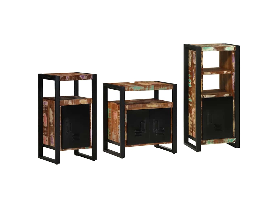 Vidaxl Conjunto De Móveis Para Banheiro 3 Pcs Madeira Reforçada Sólida